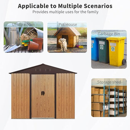 Ball & Cast 8x4 FT Outdoor Metal Storage Shed,Waterproof Garden Organizer Tool House with Window and Foundation,Shelter Cabinet w/Vents & Sliding Door,for Patio,Lawn,Backyard,Coffee