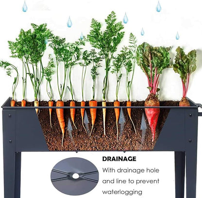 Piksedo Raised Garden Bed, Elevated Planter Metal Plant Box with Legs Standing Garden Stand Drainage Holes Frosted Black