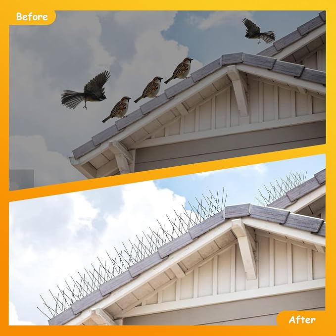 Bird Spikes,Stainless Steel Bird Spikes for Outside Easy to Install - 22 Strips 25 Feet Coverage
