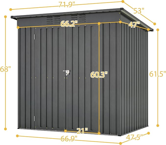 6x4 FT Galvanized Steel Garden Sheds with Ventilation and Sloped Roof, Metal Storage Locker Includes A Lock,Key & Hinged Doors,2 Pairs of Gloves,for Tool,Equipment,Black