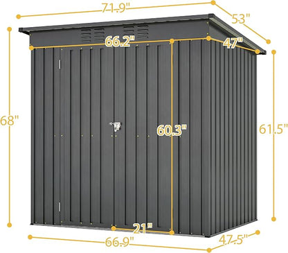 6x4 FT Galvanized Steel Garden Sheds with Ventilation and Sloped Roof, Metal Storage Locker Includes A Lock,Key & Hinged Doors,2 Pairs of Gloves,for Tool,Equipment,Black