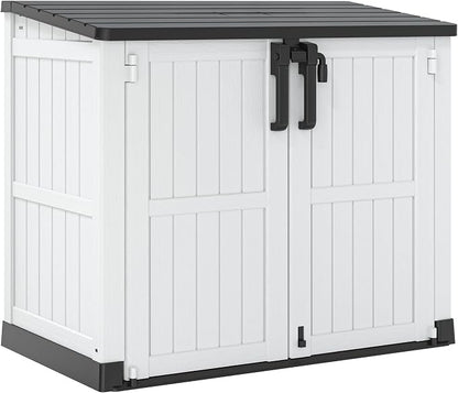 LHBcraft Outdoor Storage Cabinet 36 Cu Ft with Lockable Doors, Waterproof Outdoor Storage Box for Patios,Portable Horizontal Resin Storage Shed, Easy to Assemble