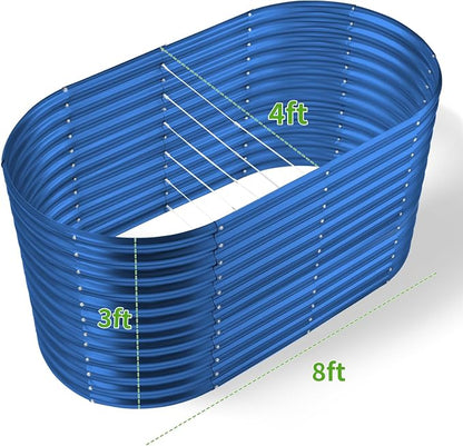 Land Guard 8x4x3ft Oval Galvanized Raised Garden Beds, Large-Capacity Metal Planter Box Outdoor, Durable Deep Raised Garden Bed 3ft Tall, Raised Beds for Gardening Vegetables, Royal Blue