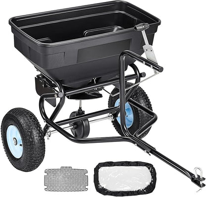 VEVOR Tow Behind Broadcast Spreader, 130LBS Capacity, Tow/Push Garden Spreader with 13 in Tires, 30 Adjustable Setting & 9.8 ft Spreading Width, Lawn Spreaders for Seed, Fertilizer, Salt, Ice Melt