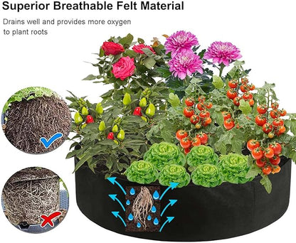 Raised Garden Bed, 2-Pack 50 Gallon Round Fabric Garden Grow Bags - Heavy Duty Breathable Fabric Planter Containers for Gardening Vegetables, Herbs, and Plants - Outdoor