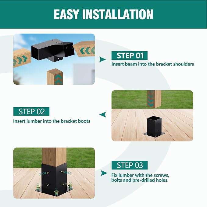 Pergola Brackets, 75° Pergola Brackets 15° Corner Bracket with Post Base Gazebo Kit for 4x4'' (Actual 3.5x3.5 in) Wooden Beams Lumber Gazebos Patio Sheds