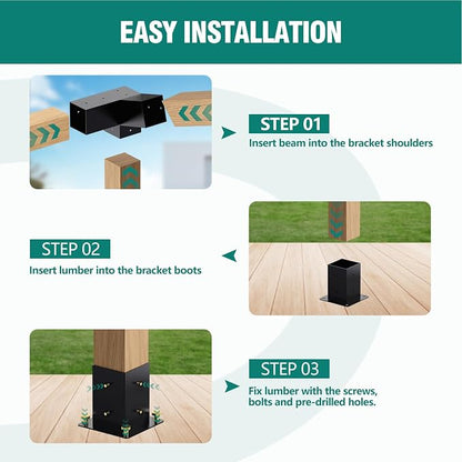Pergola Brackets, 75° Pergola Brackets 15° Corner Bracket with Post Base Gazebo Kit for 4x4'' (Actual 3.5x3.5 in) Wooden Beams Lumber Gazebos Patio Sheds