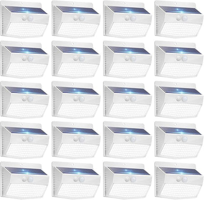 Peasur Solar Lights Outdoor Motion Sensor [20 Packs] Security Light with 3 Lighting Modes Wall Lights Waterproof Solar Powered Lights for Garden Fence Yard, White