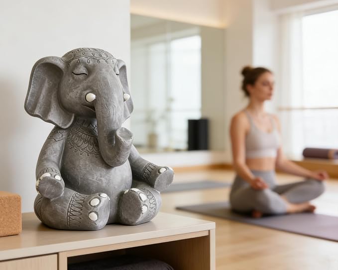 Elephant Zen Buddha Meditating Statue Decor, 5.5 inch Suitable for Home Office Desk Shelf, Gift for Elephant Enthusiasts Zen Practitioners