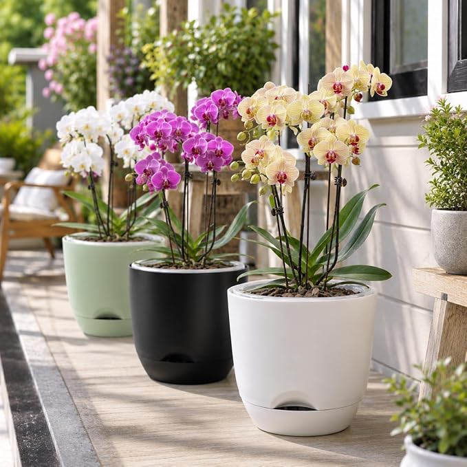 QCQHDU 7.2Inch Orchid Pots with Holes for Repotting, Double-Layer Plastic Self Watering Flower Pots for Indoor Plants with Drainage Holes, Clear Orchid Pot Match Decorative Orchid Container, 5 Packs
