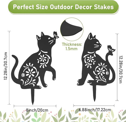 Cat Metal Decorative Garden Stakes, Rust Proof Cat Metal Black Silhouette Decor Garden Stakes for Yard Patio Lawn Decorations, Cats Outdoor Decor Gifts for Women/Men