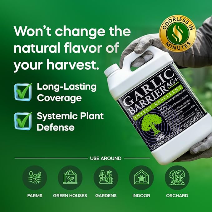 Liquid Garlic Insect Repellent Concentrate, 1 Gallon – OMRI Listed Garlic-Based Formula for Farms, Crops, Gardens & Greenhouses – Indoor & Outdoor Plant Protection