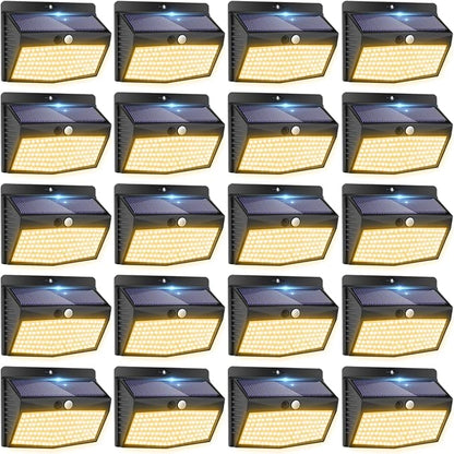 Peasur Solar Lights Outdoor Motion Sensor [20 Packs] Security Light with 3 Lighting Modes Wall Lights Waterproof Solar Powered Lights for Garden Fence Yard, Warm White