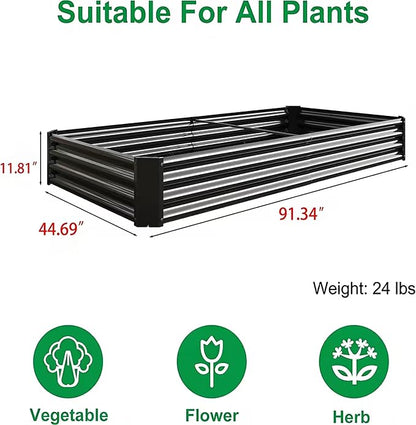 Metal Galvanized Raised Garden Bed Kit, 8 x 4 x 1 ft Galvanized Steel Raised Garden Planter Box Outdoor with Open Base for Growing Vegetables/Flowers/Herbs/Fruits/Succulents, Rectangle, Black