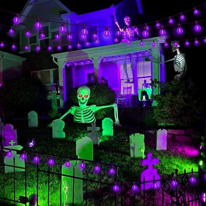 LAMPHOME G40 LED Outdoor Halloween String Lights, 2 Pack 26FT Patio Lights with 12+1 Edison Shatterproof Bulbs(1 Spare), Connectable Outside Lights for Backyard Porch Halloween Christmas Decor, Purple