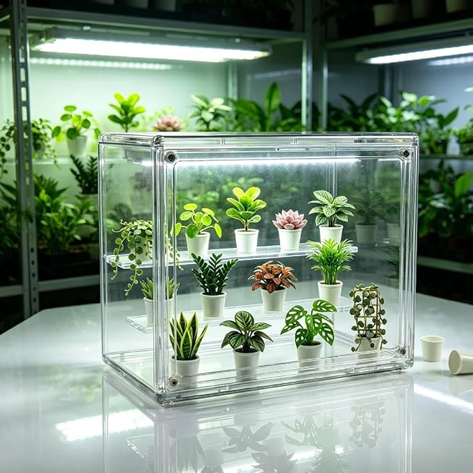 Mini Greenhouse Indoor, Clear Small Green House with Magnetic Door, Stackable Succulent Seed Starting Kit Children Nature Observation Station