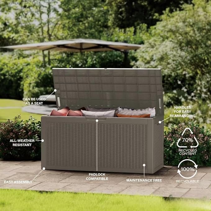 180 Gallon Resin Large Deck Box Organization and Storage Box for Patio, Outdoor Cushions, Garden Tools, Gray