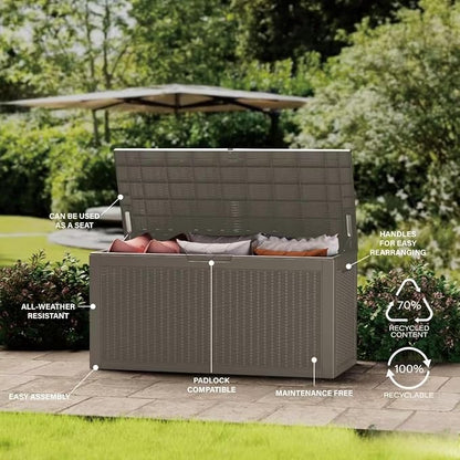 180 Gallon Resin Large Deck Box Organization and Storage Box for Patio, Outdoor Cushions, Garden Tools, Gray
