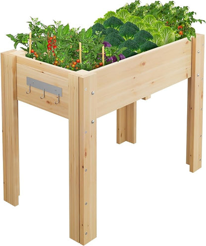 34x18x30IN Wooden Raised Garden Bed with Legs, Elevated Reinforced Large Planter Box for Vegetable Flower Herb Outdoor, Standing Growing Bed for Gardening/Backyard/Patio/Balcony, Liner Included