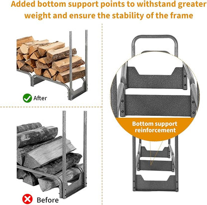 PeakPursuit 4.3FT Firewood Rack with 600d Oxford Waterproof Cover, Heavy Duty Indoor/Outdoor Steel Log Storage Rack - Wood Pile Holder Stacker Organizer for Fireplace, Patio, Fire Pit, Backyard