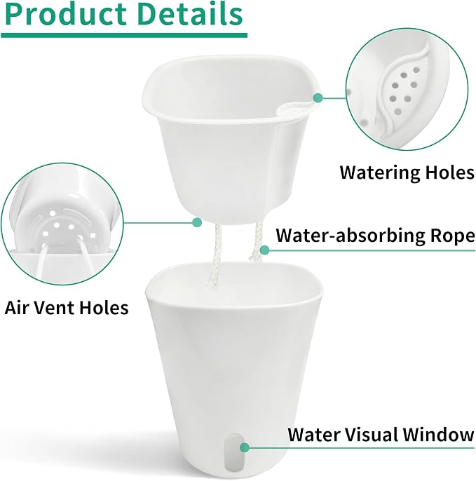 TCBWFY 5 Inch Self Watering Pots for Indoor Plants,5 Sets Self Watering Planter Pots with Visual Water Level Window and Multiple Vents,Self Watering Plant Pot for All House Plants,Flowers,Herbs