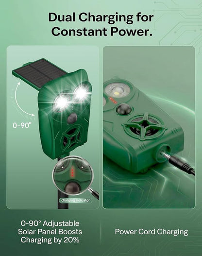 Solar Ultrasonic Animal Repeller with Motion Sensor, Deer Repellent Devices with LED Light, Waterproof Cat Repellent Outdoor, Dog Deterrent for Yard Garden to Repel Raccoon, Squirrel (2, Dark Green)