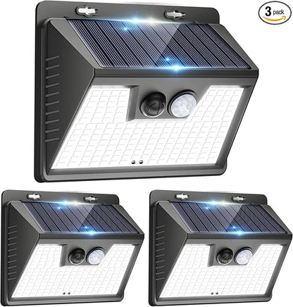 Peasur 140LED Solar Powered Lights Outdoor Waterproof, 3 Packs Motion Sensor Light Ultra-Bright, 3 Modes Fence Security Lighting for Outside Yard Wall Deck Step Garden(Cool White)