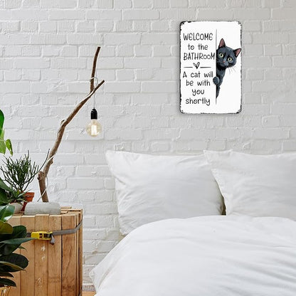 mmiishe Funny Cat Bathroom Decor Black Cat Lover Gifts for Women Men Vintage Metal Signs for Restroom Toilet Powder Room Wall Decor Retro Wall Art Plaques 8x12 Inches Bathroom Accessories