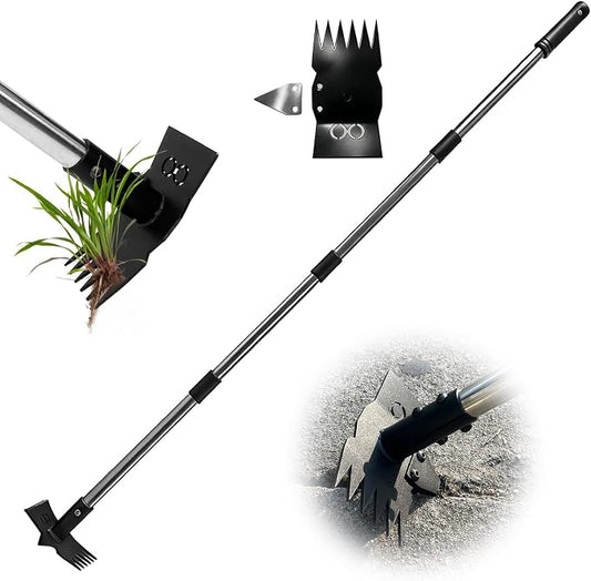 Weed Puller Tool 3 in 1 Garden Hoe & Rake, Heavy Duty Weeding Tool with Stainless Steel Long Handle, Weeder Remover Tool for Garden Yard Lawn Patio Farm, Digging, Edging