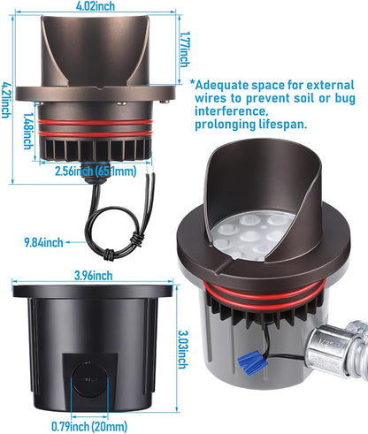 LEONLITE 6-Pack Dia.4 Inch 3000K Well Lights Shielded Top Oil Rubbed Bronze | Landscape LED In Ground Outdoor, 12-24V AC/DC, CRI90, Low Voltage Garden Landscaping, Warm White, Aluminum