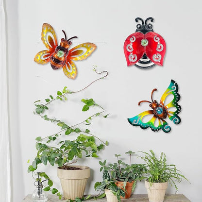 Garden Decor Butterfly Ladybug Bee Metal Wall Art, Hanging Wall Decoration | BVLFOOK; For Home; Garden; Porch; Patio Balcony Ornament; Outdoor; Birthday Gift, 3 Pack 9 Inch