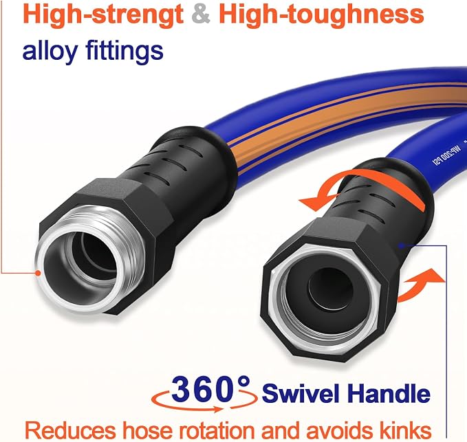 garden hose 25 ft x 5/8", Hybrid Rubber 25ft water hose, Durable, Anti-UV, Sturdy, No-Leakage, Lightweight, Flexible, Heavy Duty garden hoses with Swivel Handle