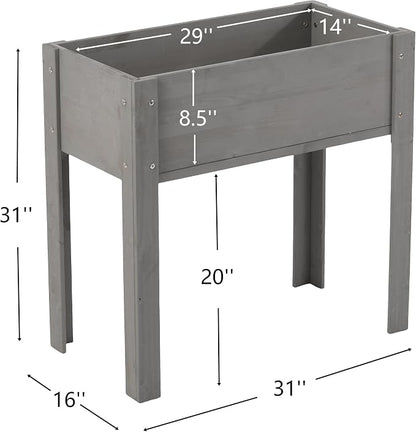 Raised Garden Bed with Legs Elevated Wooden Planter Box for Backyard Patio Balcony Deep Grow Box for Vegetables Flowers Fruits & Herbs (Grey, 31x31x16in)