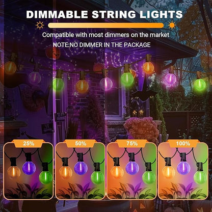 LAMPHOME Globe Outdoor Halloween String Lights,2 Pack 26FT Patio Lights with 12+1 Edison Shatterproof Bulbs, Connectable Dimmable Waterproof for Backyard Porch Halloween Decor, Orange Green Purple