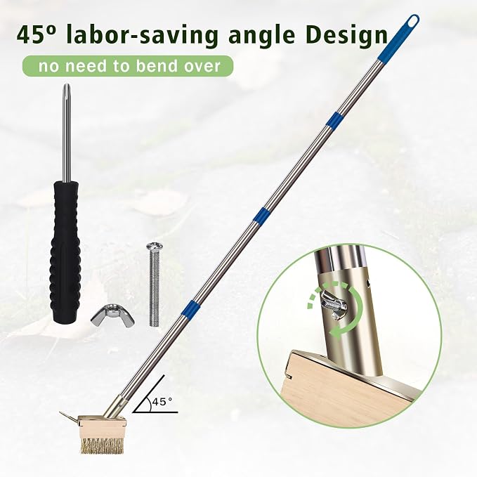 Crack Weeder Tool, Crevice Weeding Moss Brush with 2 Heads&Scraping Hook, A Hand Puller Tool, Moss Remover with Steel Handle for Cleaning Paving Joint Paver Sidewalk Patio Stone Driveway Deck