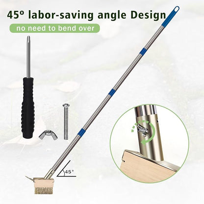 Crack Weeder Tool, Crevice Weeding Moss Brush with 2 Heads&Scraping Hook, A Hand Puller Tool, Moss Remover with Steel Handle for Cleaning Paving Joint Paver Sidewalk Patio Stone Driveway Deck
