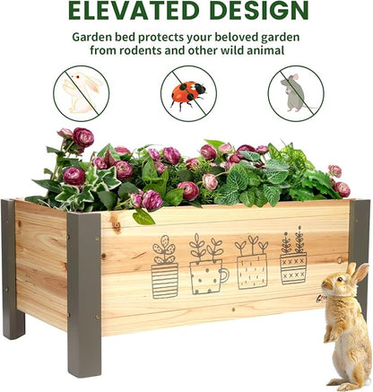 Raised Garden Bed for Kids - 30”L*16”W*13”H Elevated Wooden Planter Box Stand, Backyard, Patio, Balcony w/Bed Liner, 170lb Capacity (Green)