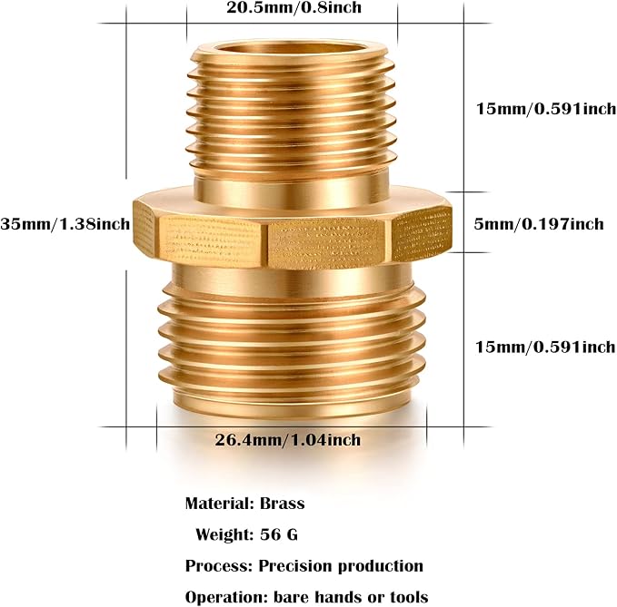 SIGURANTA Garden Hose Connector Adapter,3/4" GHT male and 1/2" NPT male Connectors, Brass Repair Fittings, for female Hose to female Hose (6 Pack)