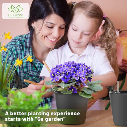 Self Watering Planters for Indoor Outdoor Plants 7 inch Flower Pot with Water Level Indicator Grey 3 Pack African Violet Self Watering Pots for All Orchid agave etc. House Plant Plastic Planter