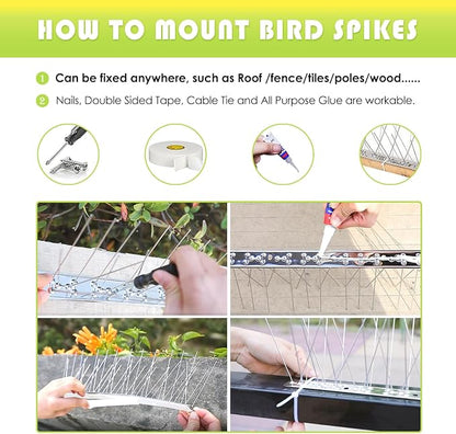 Pigeon Spikes Stainless Steel Bird Spikes for Outside to Keep Birds Away 86 Pack 70ft Coverage Bird Spikes Wire Prevention Spikes for Small Bird Squirrel for Fence Roof Blacony