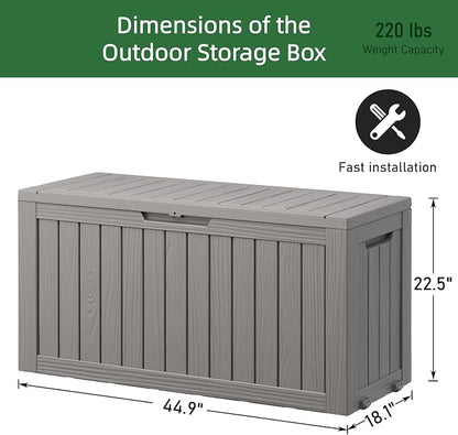 Outdoor Storage Box, 80 Gallon Resin Waterproof Deck Box with 4 Wheels and Lockable Lid for Patio Furniture, Outdoor Cushions, Garden Tools, Grey