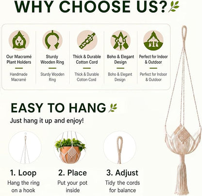 Shappy Boho Macrame Plant Hanger, Large Hanging Planter Plant Holder Pot Hanger Hanging Basket Wall Planters, Plants Lover Gift for Indoor Garden