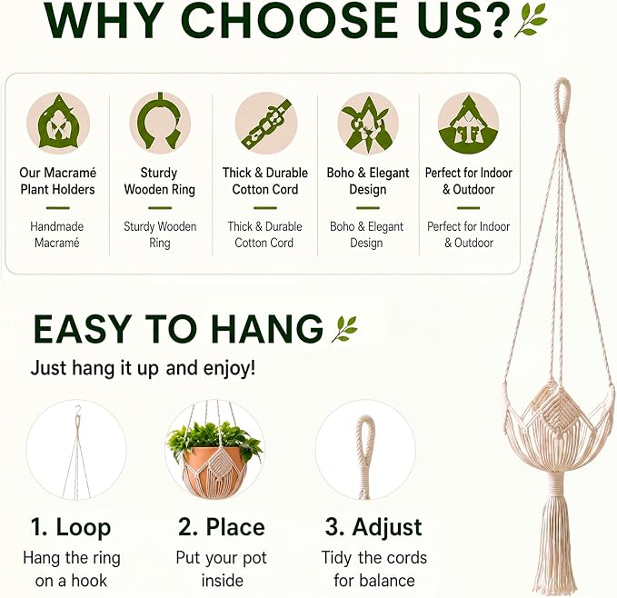 Shappy Boho Macrame Plant Hanger, Large Hanging Planter Plant Holder Pot Hanger Hanging Basket Wall Planters, Plants Lover Gift for Indoor Garden