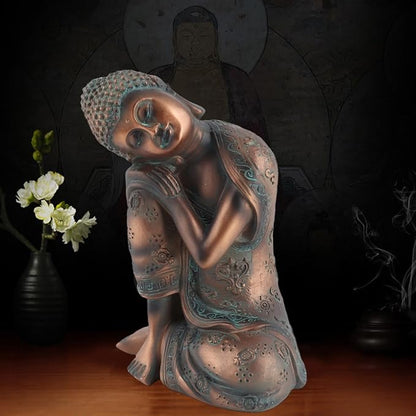 Buddha Statue for Outdoor Garden Decor 9.1in Meditating Zen Figurine Synthetic Bronze Finish Yard Patio Ornament Gift