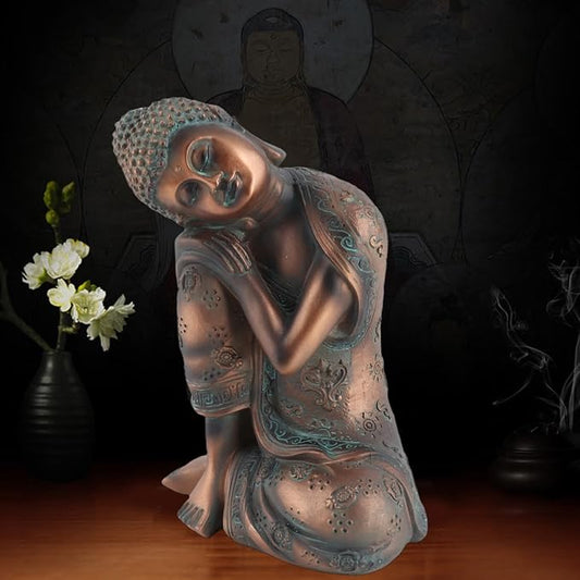 Buddha Statue for Outdoor Garden Decor 9.1in Meditating Zen Figurine Synthetic Bronze Finish Yard Patio Ornament Gift