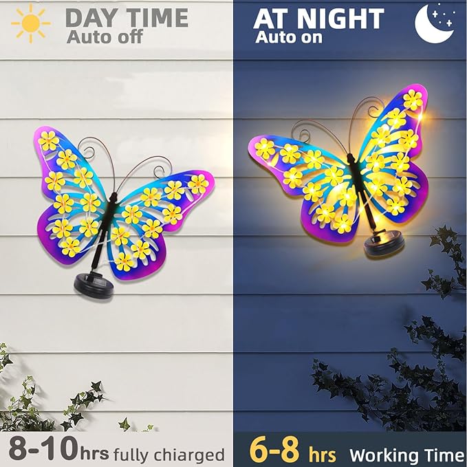 Solar Lights Outdoor Metal Butterfly Wall Decor with 30 Led-13.5" Outdoor Fence Wall Art Decor, Gifts for Women Mom Grandma Birthday,Hanging Decoration for Garden Patio Porch Yard,Xmas gifts for women