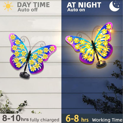 Solar Lights Outdoor Metal Butterfly Wall Decor with 30 Led-13.5" Outdoor Fence Wall Art Decor, Gifts for Women Mom Grandma Birthday,Hanging Decoration for Garden Patio Porch Yard,Xmas gifts for women