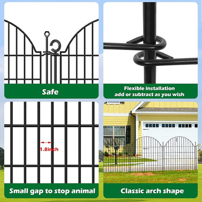 Blingluck Decorative Metal Garden Fence with Gate Lock 5 Panels, 32in (H) x 11.8ft (L) No Dig Dog Fence Outdoor for Yard, Temporary Rustproof Metal Wire Rabbit Dog Garden Border Fencing for Patio