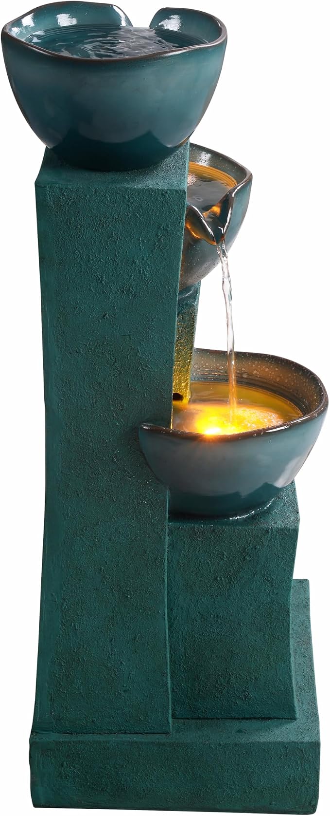 Teamson Home 28.54 in. 3-Tier Cascading Outdoor Water Fountain, Green | LED Lights, For Gardens, For Landscaping, For Patios, For Balconies