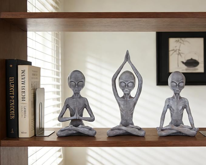 Yoga Alien Statues Decor(Set of 3) 3 Poses Sci-Fi Zen Decor for Yoga Room, Meditation Space, Living Room, Office, Gift for Yoga Enthusiasts & Sci-Fi Fans